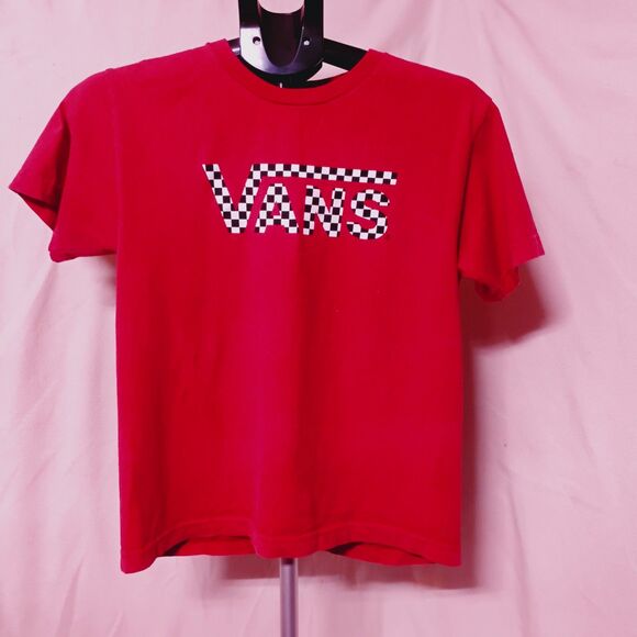 Vans Red Checkerboard Logo T-Shirt Youth Large / Women’s Small - Picture 1 of 5